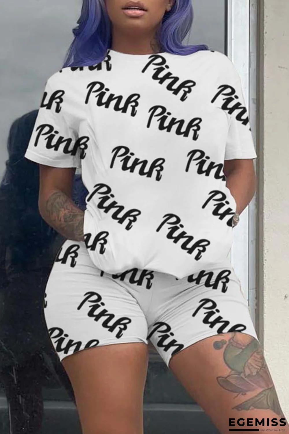 White Fashion Casual Letter Basic O Neck Short Sleeve Two Pieces | EGEMISS