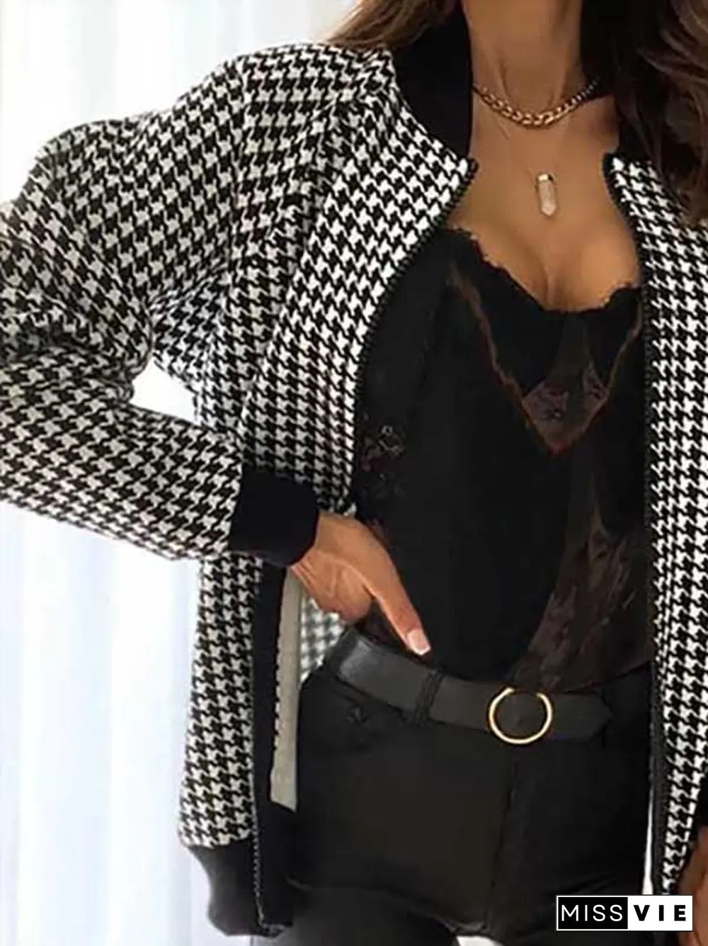Casual Houndstooth Jacket