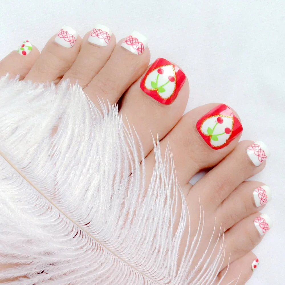24Pcs Love Patterns Artificial Fake Toe Nails For Foot Lady False Toenails With Design DIY Salon Tip Manicure Tools