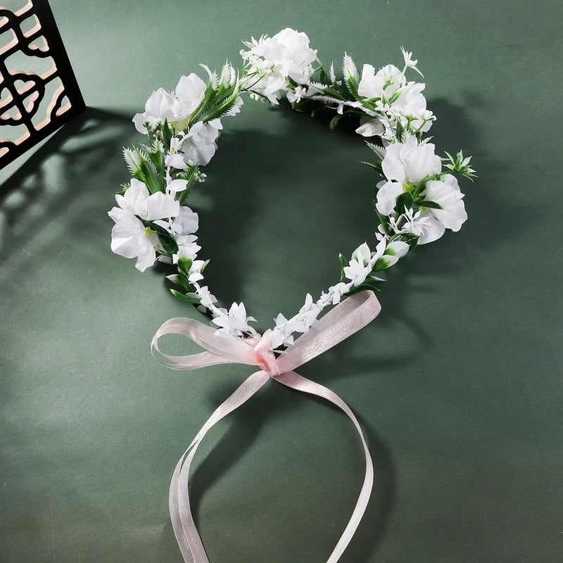 Women’s Bridal Sweet Flower Cloth Ribbon Braid Flowers Hair Band Wreath