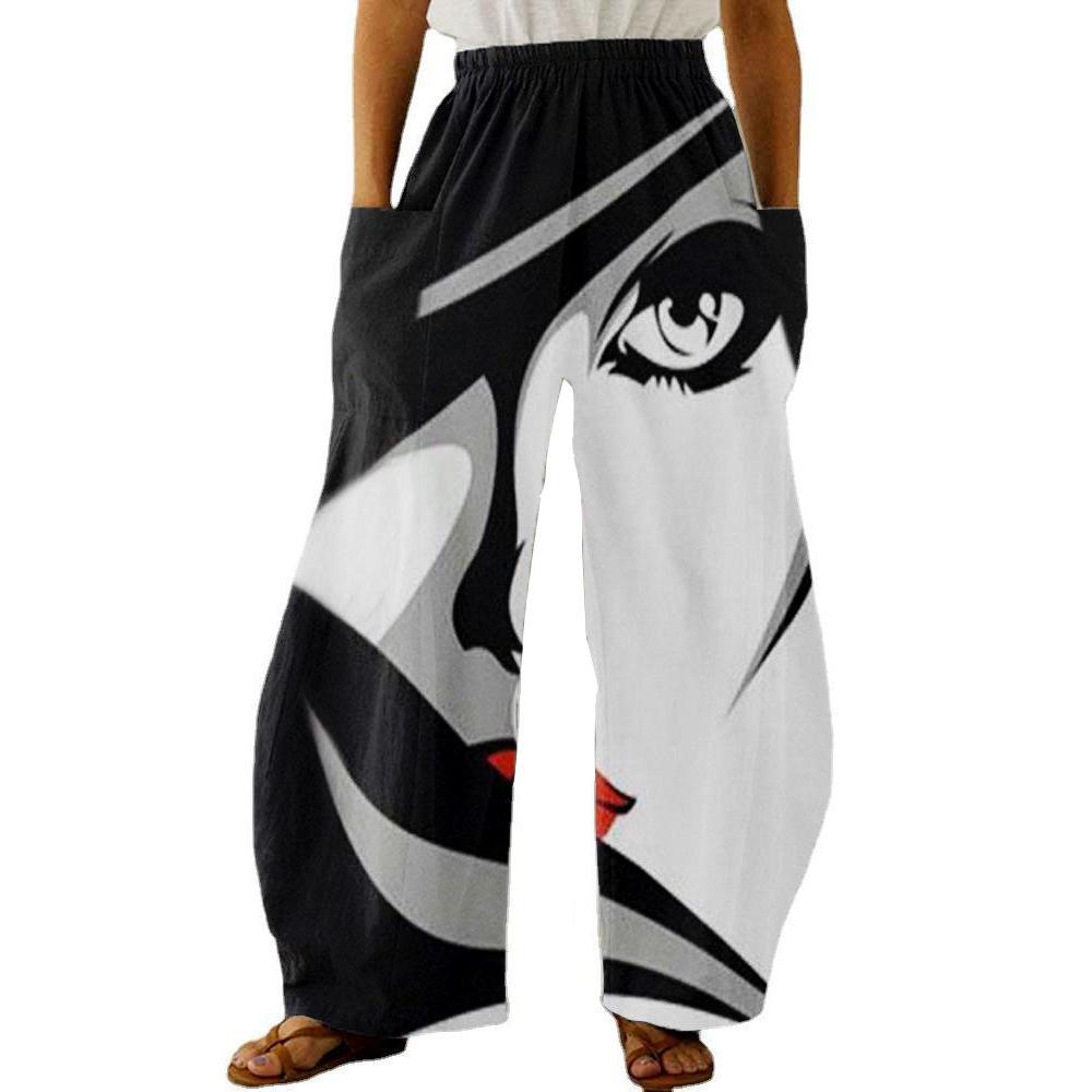  thdmladies Black And White Printed High Waist Wide Leg Pants thedmladies