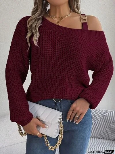 Asymmetrical Neck Long Sleeve Sweater
