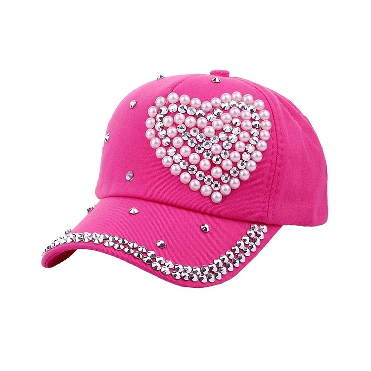 NEW ChildrenAdjustable Heart Shaped Rhinestones Studded Peaked Cap Hat Kids Cotton Baseball Cap Winter Hat Cap
