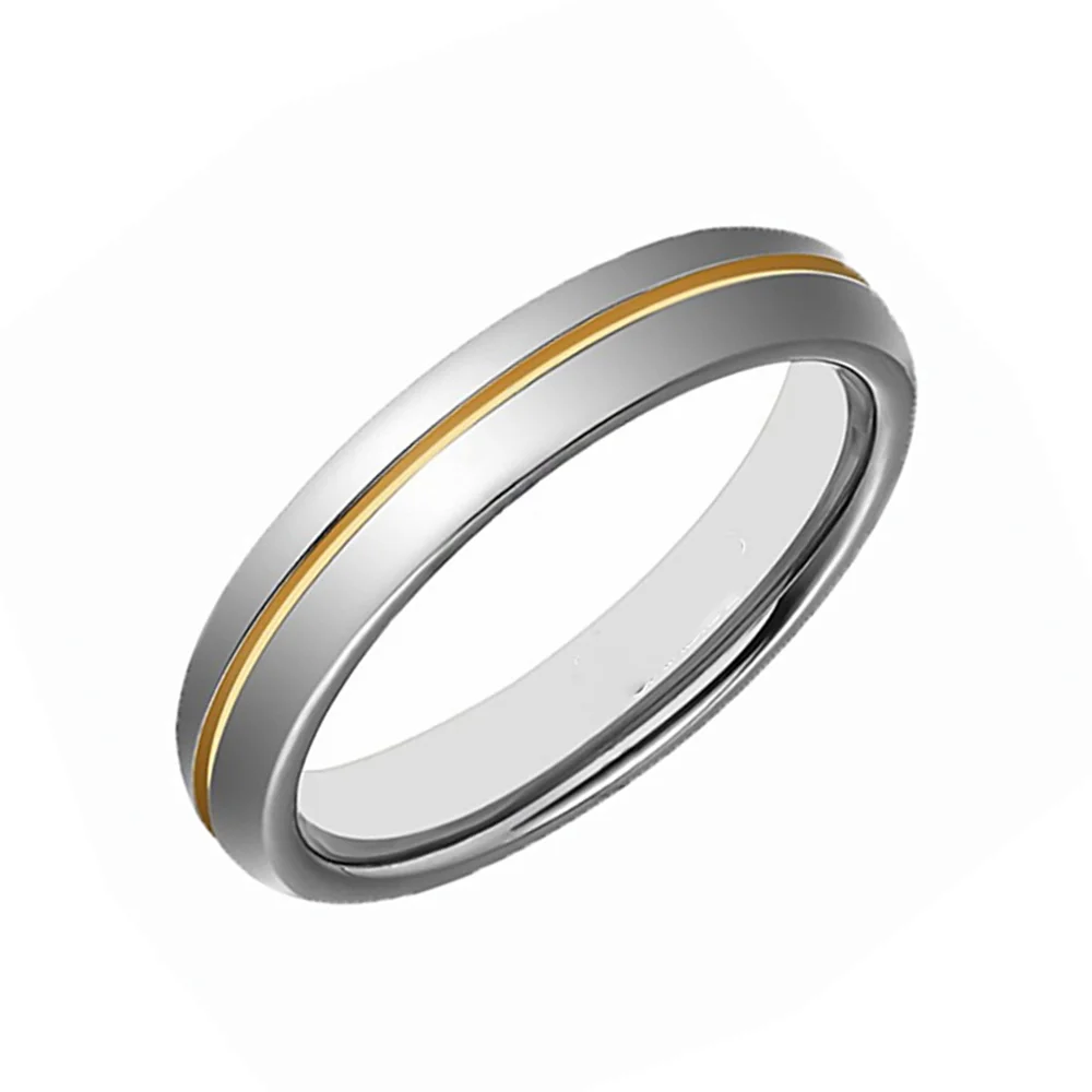 6MM 8MM Silver Tungsten Carbide Ring Dome Couple Wedding Band Gold Inlay