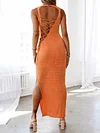 Solid Color Backless Bandage Midi Dress