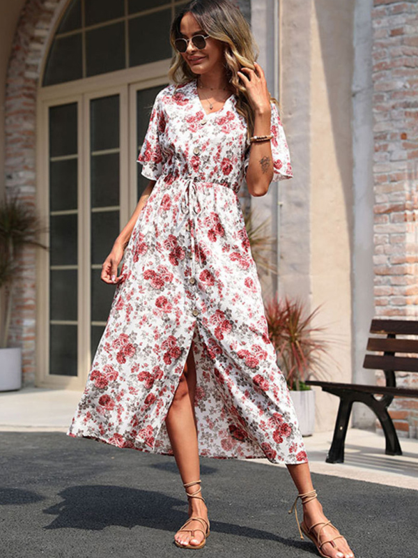 Mature Women Casual Summer Fashion Short Sleeve Print Dress