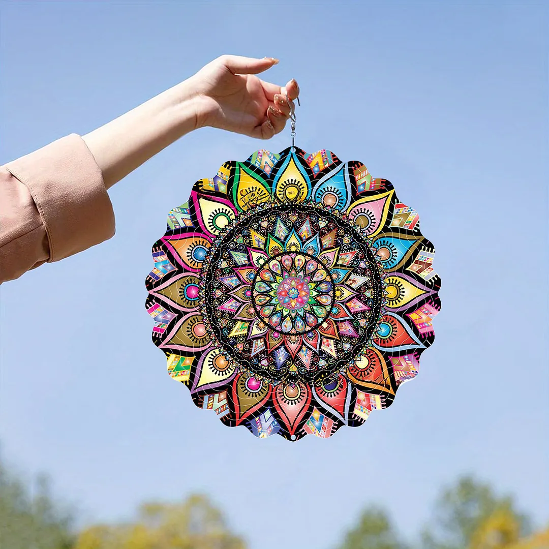Mandalas Hanging Wind Spinner 360 Degree Rotating 3D Garden Wind Spinners 10-Inch Hanging Wind Catcher Art Gift for Home Garden Halloween Christmas (03)