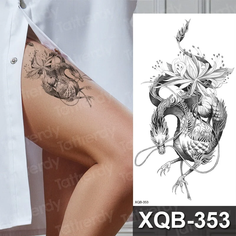 temporary tattoo flower snake dragon anime sexy body art stickers black lion skull tattoo sleeve for women men boys sexy decal