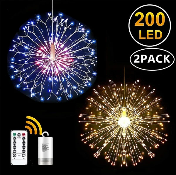 120/150/180/200 LED Dandelion Firework Copper Lights,8 Modes Dimmable String Fairy Lights with Remote Control, Hanging Starburst Lights for Parties,Home,Christmas Light Outdoor Decoration