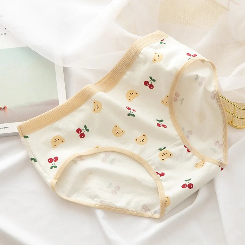 2021 Women's Cotton Underwear Japanese Cute Briefs Mid Waist Seamless Underpants Cute Cartoon Panties Female Cotton Lingerie