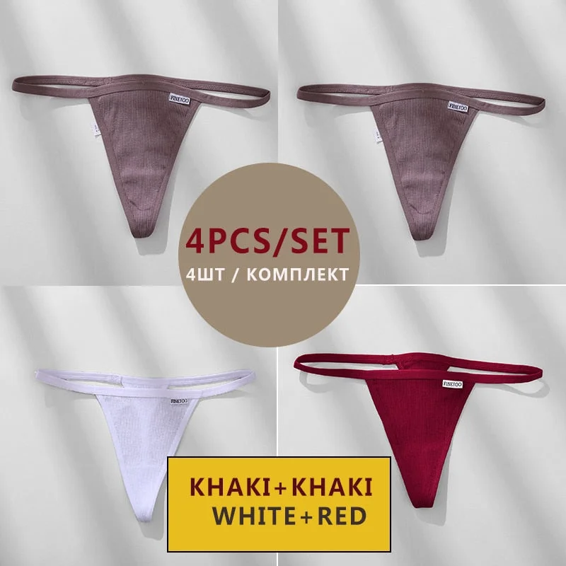 FINETOO 4PCS/Set Cotton Women Panties Woman Thong G-string Underwear Pantys Sexy Low Waist Underpant For Ladies Lingerie Female