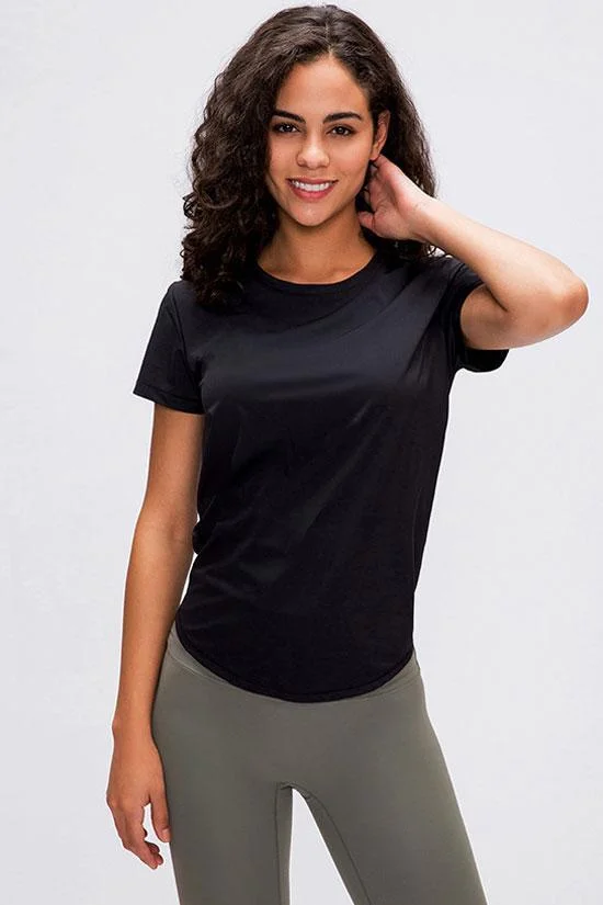 Relaxed Sleeved Tie Back Splicing Mesh Sports Tee-elleschic