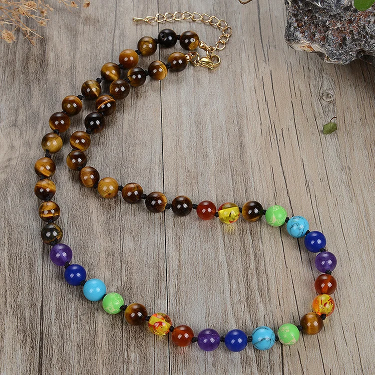 Natural stone 7 Chakra Lucky Stone Bead Necklace-Tiger Eye