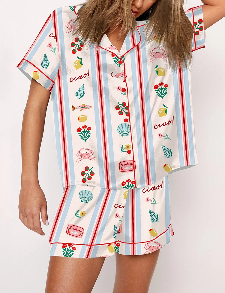 Women’s Italy Drawing La dolce vita Short Sleeve Satin Pajama Set