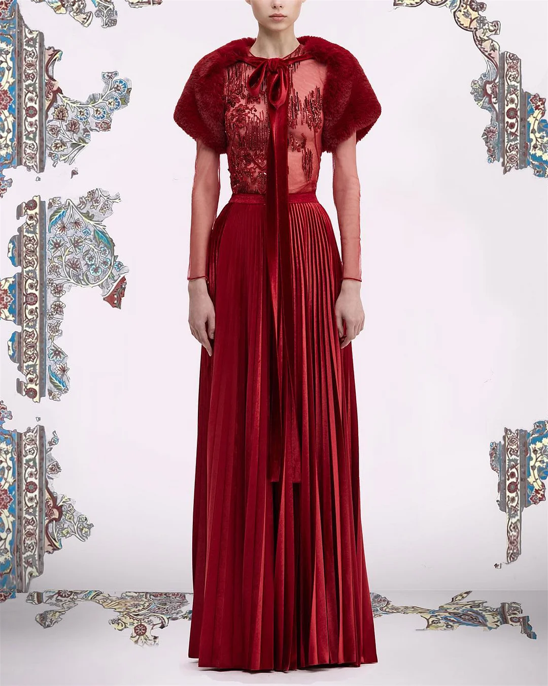 Women's Red Mesh Sequin Dress