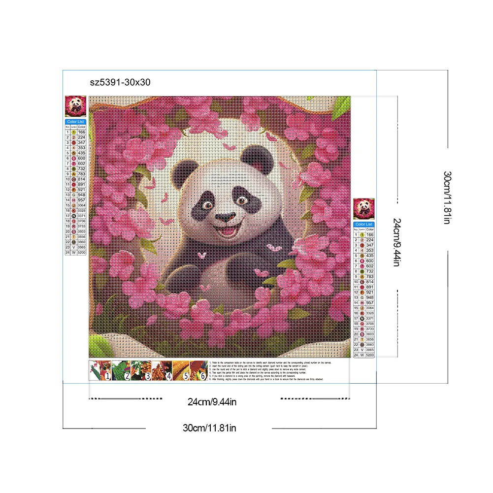 Full Round Diamond Painting 30*30cm - Picture Frame Animal Panda
