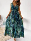 Floral Printed V-Back Sleeveless Maxi Dress