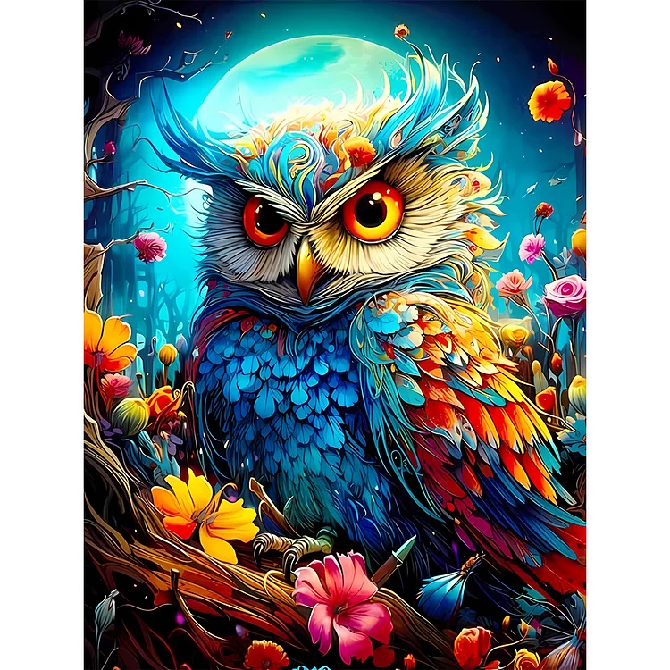Full Round Diamond Painting - Colorful Owl 30*40CM