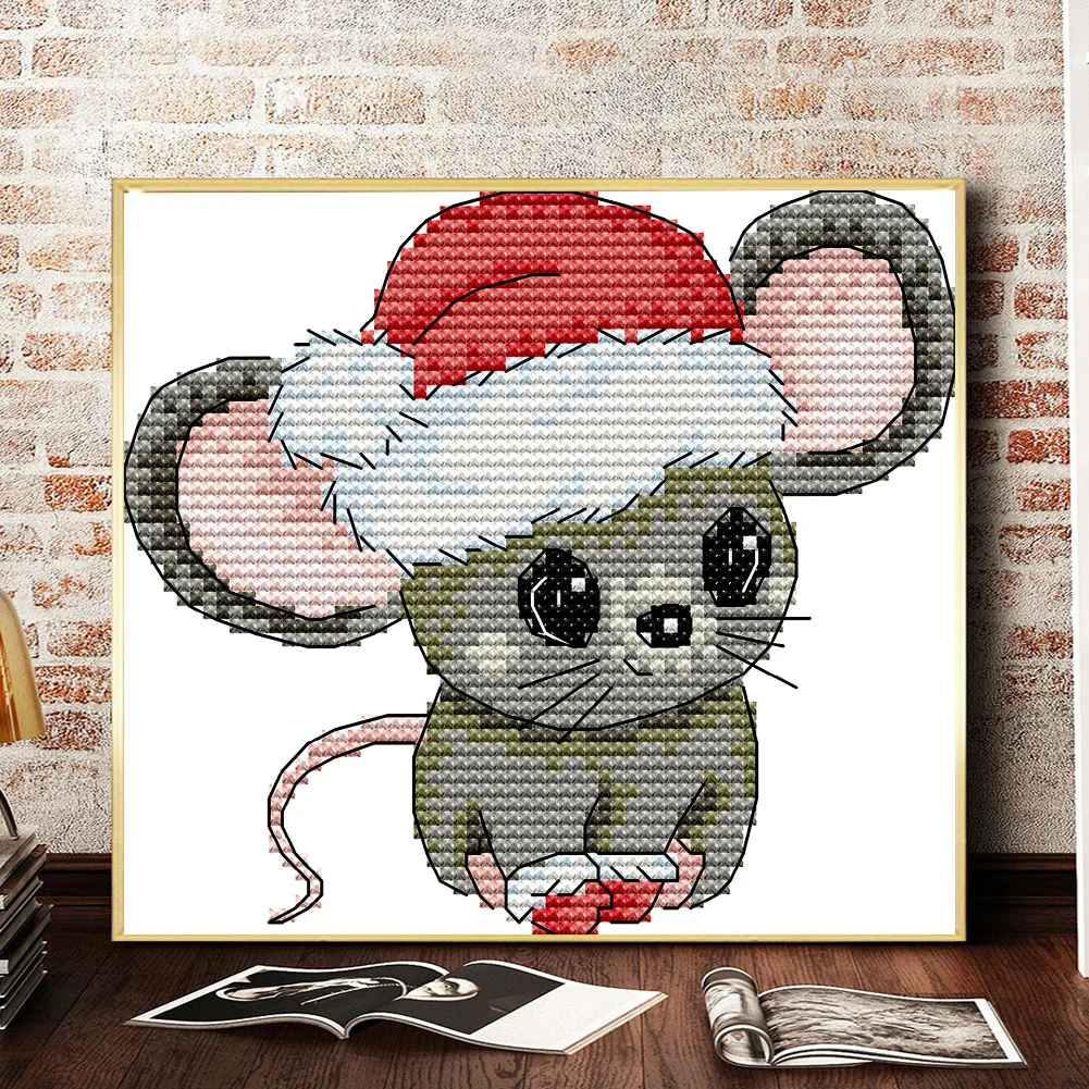 14CT Partial Printed Cross Stitch - Christmas Mouse(16*15cm)