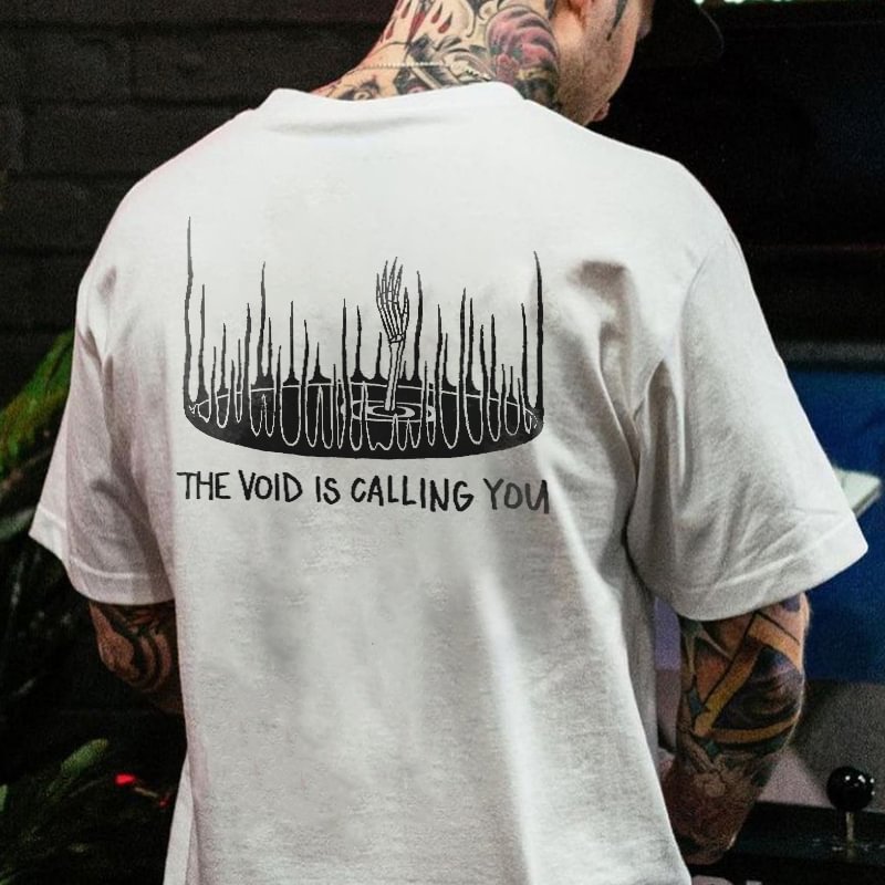 The Void Is Calling You Skull Hand Print Basic White T-shirt -  