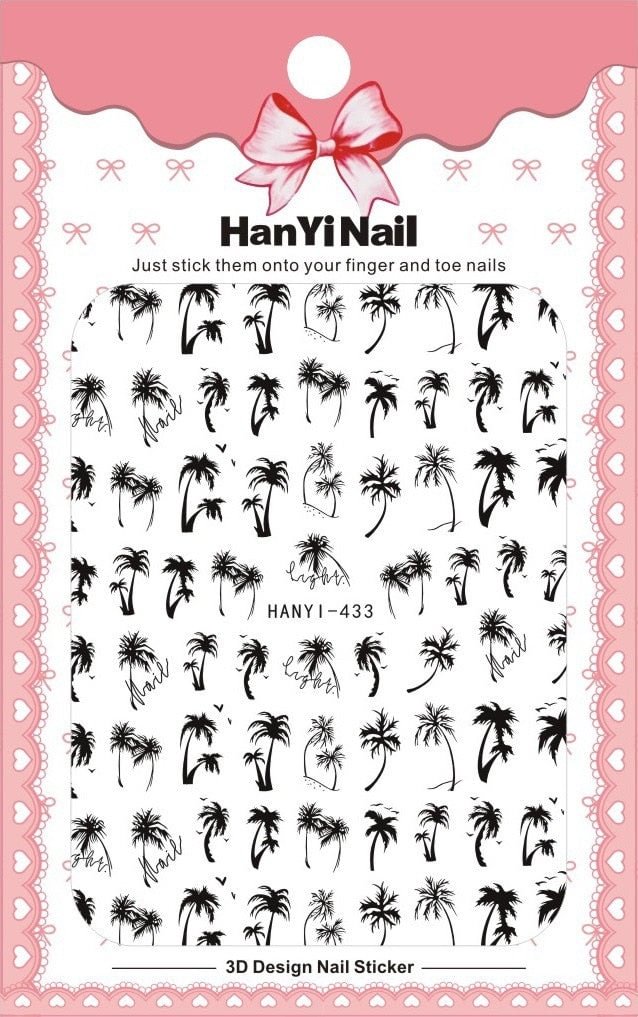 1pcs Black Coconut Tree 3D Nail Sticker Summer Ocean Palm Series Transfer Sticker nail decal DIY Nail Decoration 2021 newest