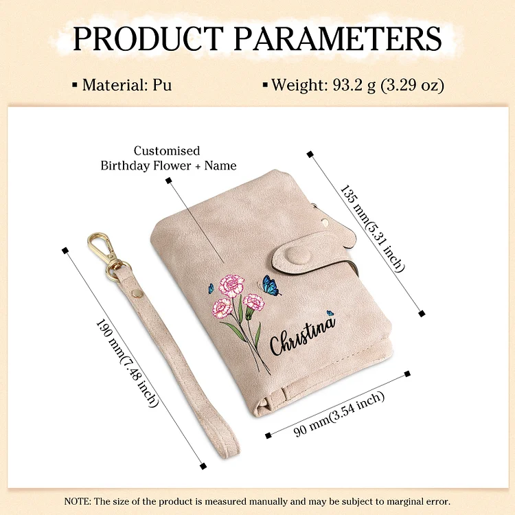 Portefeuille Fleur de naissance 1 Prénom et Photo Personnalisés Porte-Monnaie Carte pour Femmes Jessemade FR