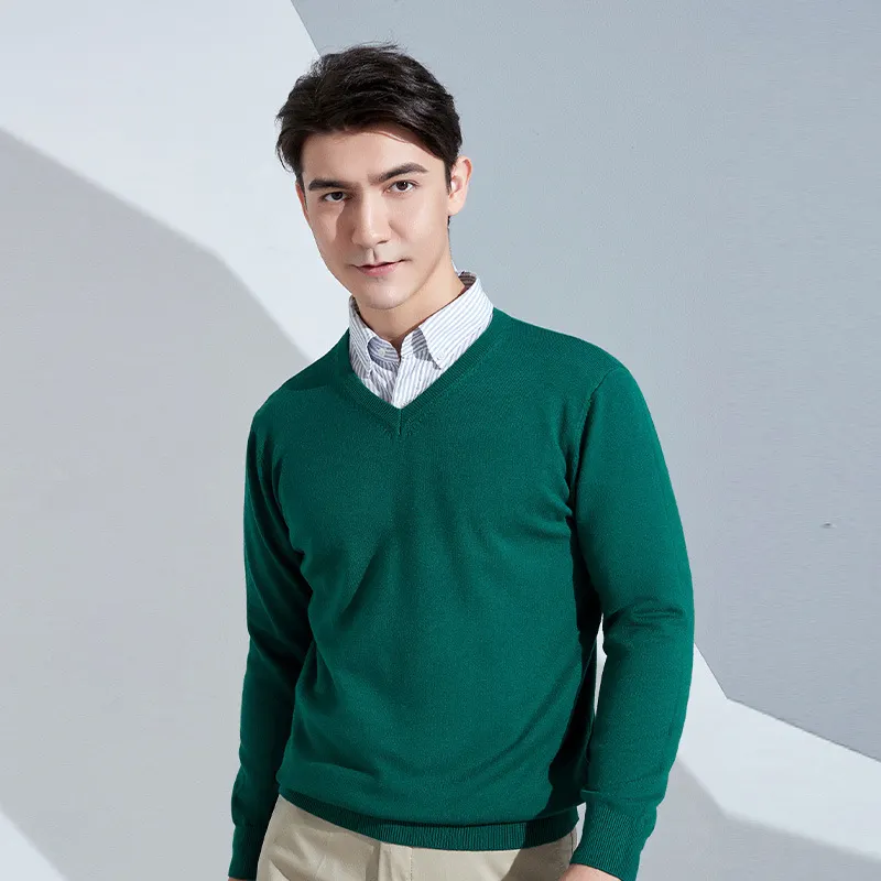 Churchf Churchf And Winter New Men's V Collar Loose Large Size Gentleman Sleeve Long Sleeve Sweater Middle-Aged Knit Chicken Heart Collar Bottom Shirt