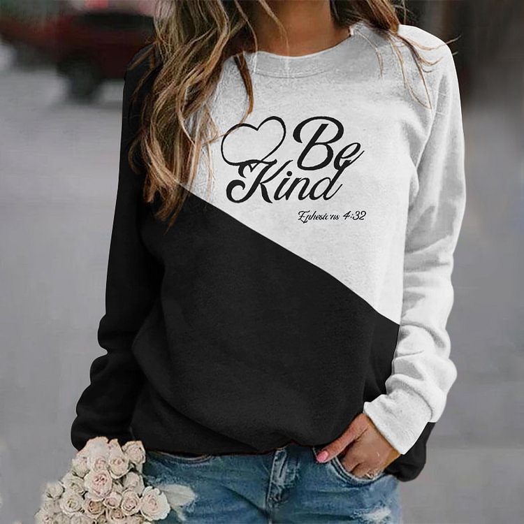 Comstylish Be Kind Print Casual Round Neck Long Sleeve T-Shirt
