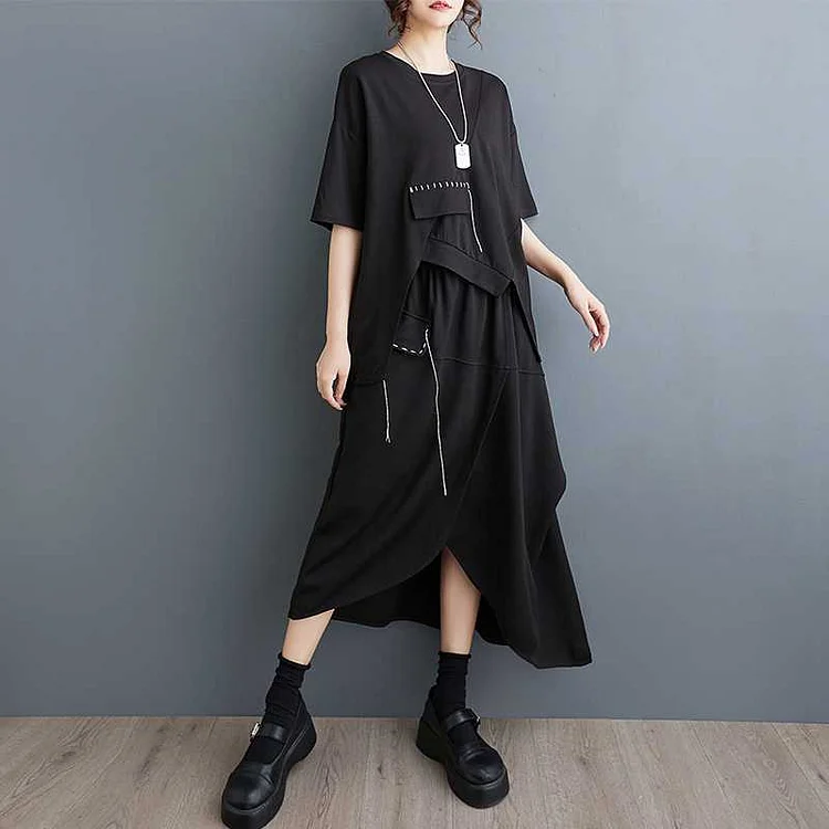 Irregular Solid Color Short Sleeve T-Shirt and Skirt Two-Piece Set