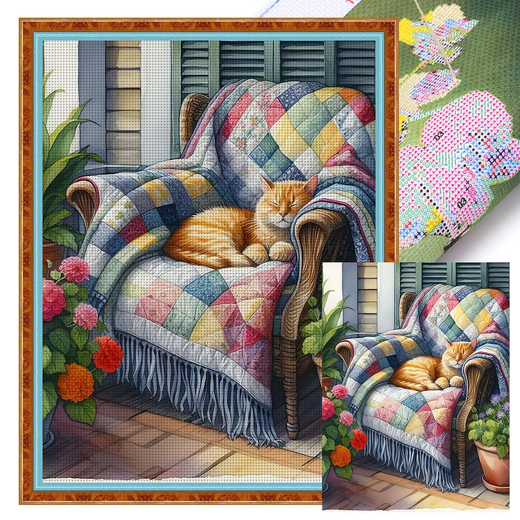 Cat On Chair (50*65cm) 11CT Stamped Cross Stitch gbfke