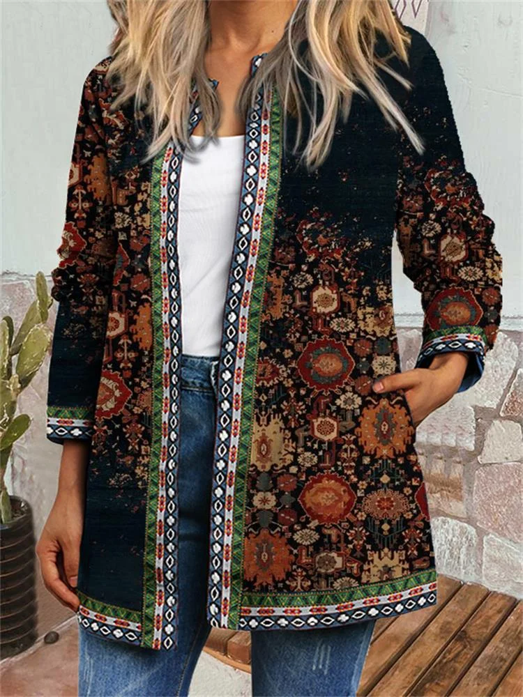 Women Long Sleeve Floral Printed Graphic Casual Loose Simple Cardigan