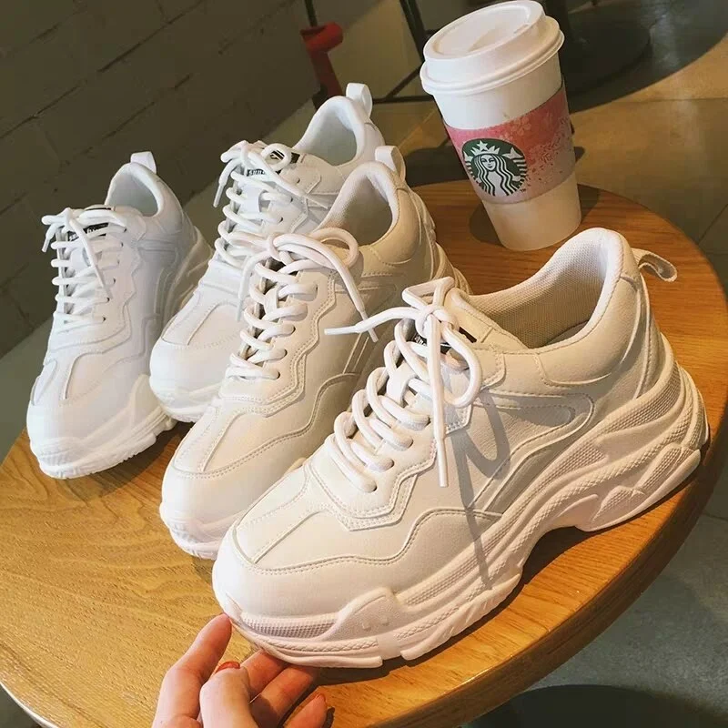Yyvonne Women's Platform Sneakers White Vulcanized Shoes Casual Fashion Basket Female All-match 2021 Thick Bottom Autumn Winter Lace-up