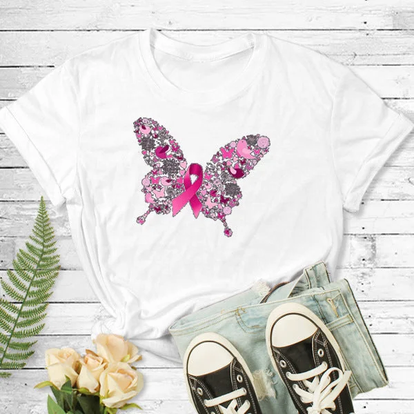 Pink Ribbon Butterfly Casual Fashion Short Sleeve socialshop