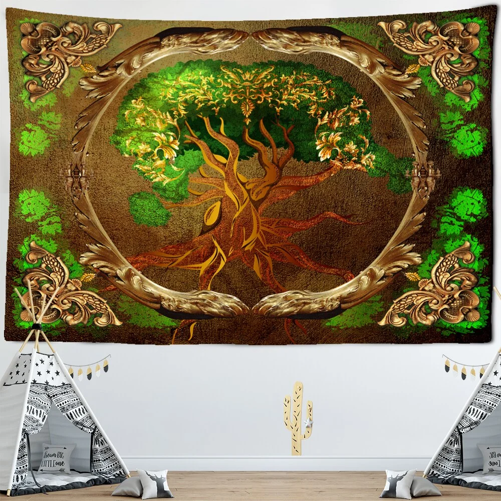 World Tree Tapestry Wall Hanging Boho Decor Wall Cloth Tapestries Psychedelic Hippie Night Moon Tapestry Mandala Wall Carpet