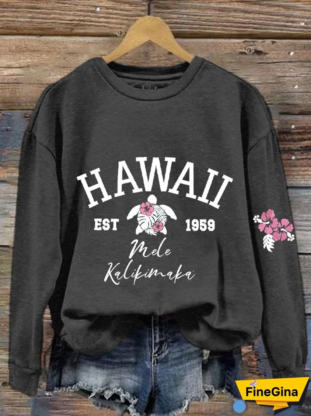 Women's Christmas Hawaiian Mele Kalikimaka Hibiscus Flower Sea Turtle Print Sweatshirt
