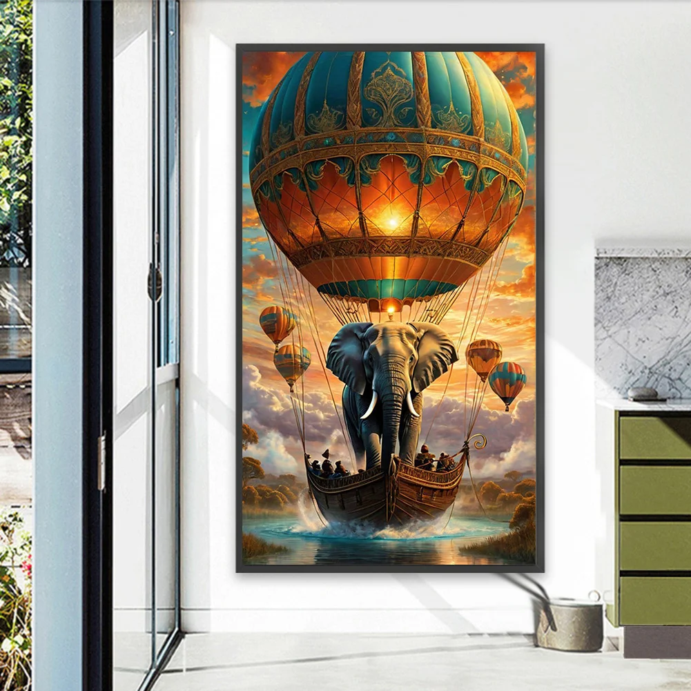 Diamond Painting - Full Round Drill - Elephant Hot Air Balloon(Canvas|40*70cm)