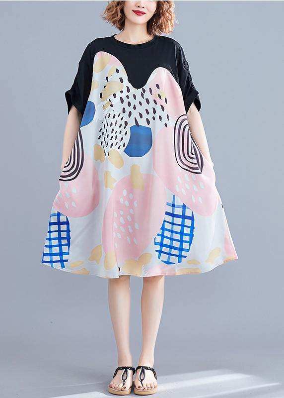 VCSHOES Print Dress O Neck Short Sleeve Summer Dress
