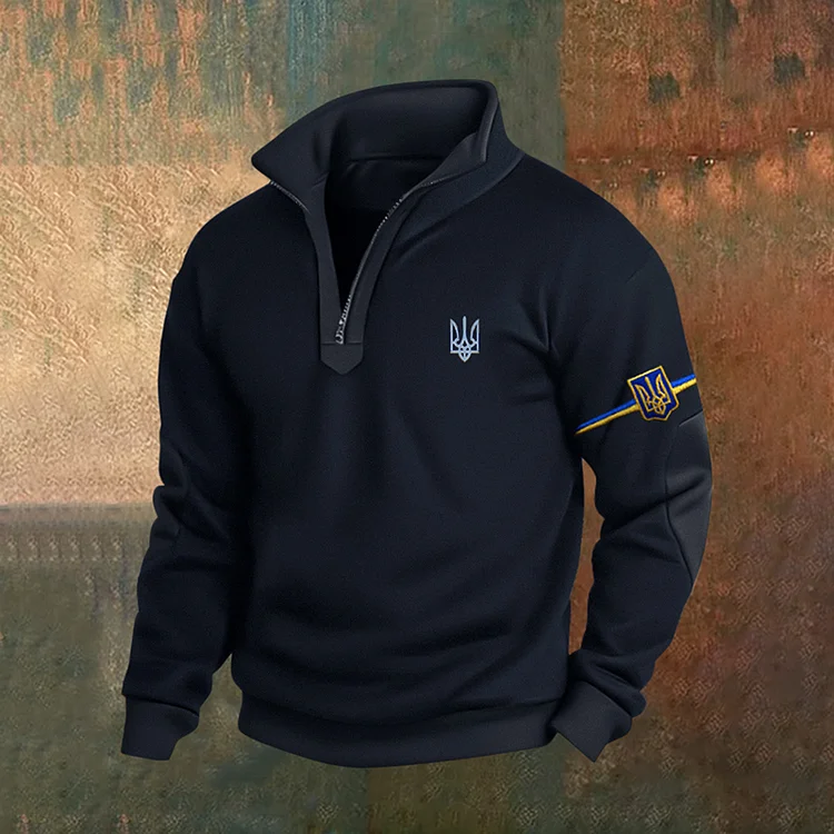 Simpfit Sweatshirt mit Reißverschluss und Ukraine-Inspire-Print für Herren