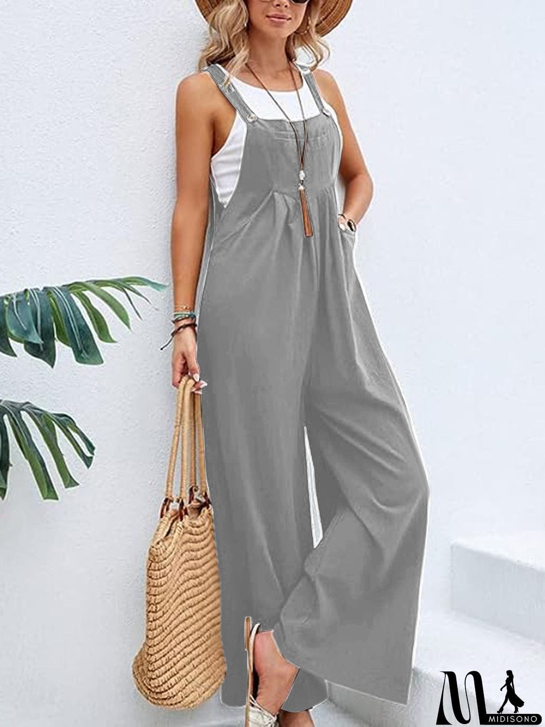 MidiSono - Full Size Wide Leg Overalls with Pockets