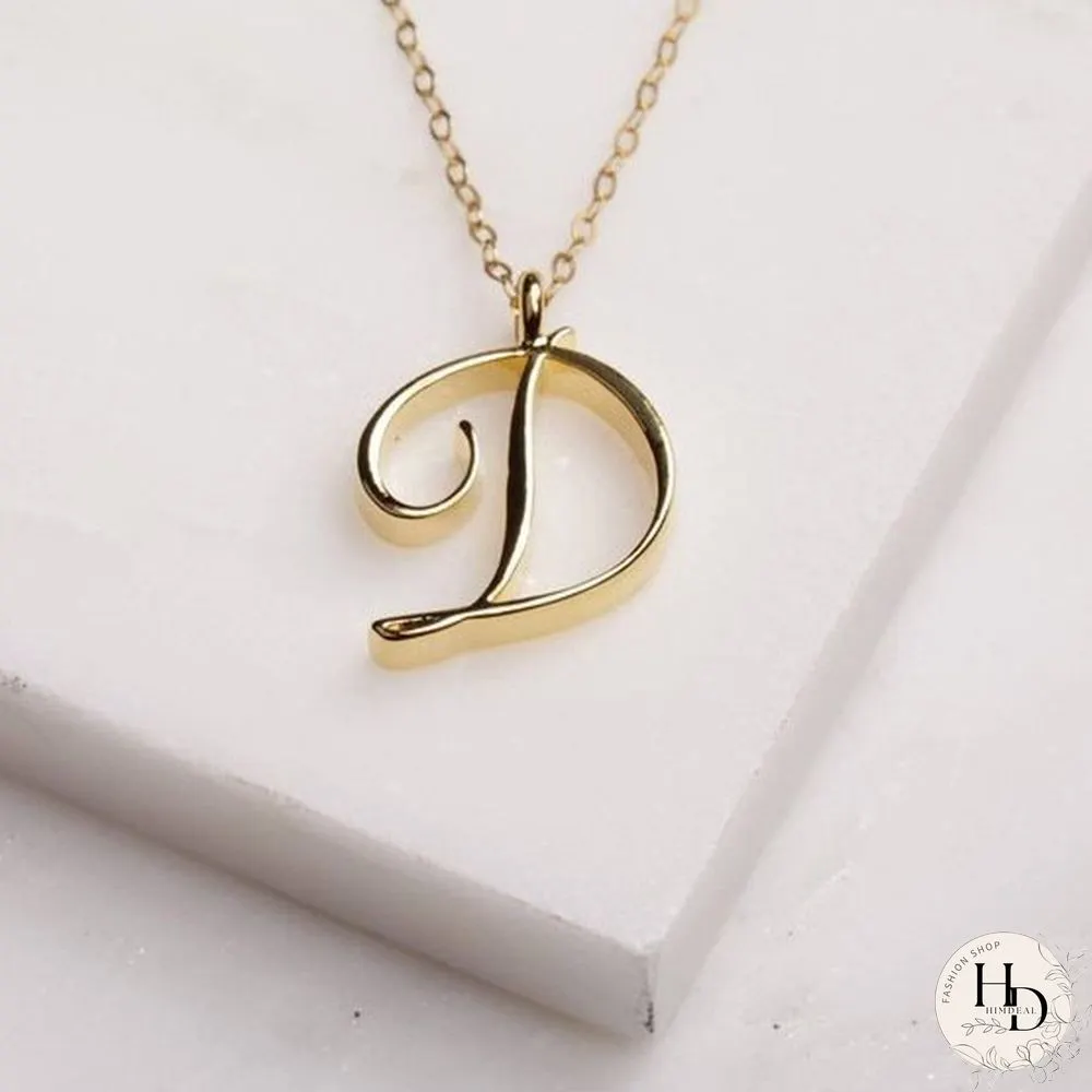 Letter Name Necklace Alphabet Initial Cursive Gold Silver Personalized Bridesmaid Gift