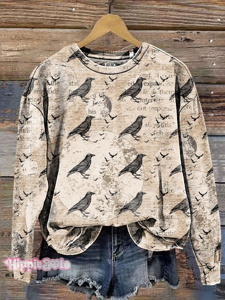 Vintage Bird Art Print Casual Sweatshirt Multicolor / S