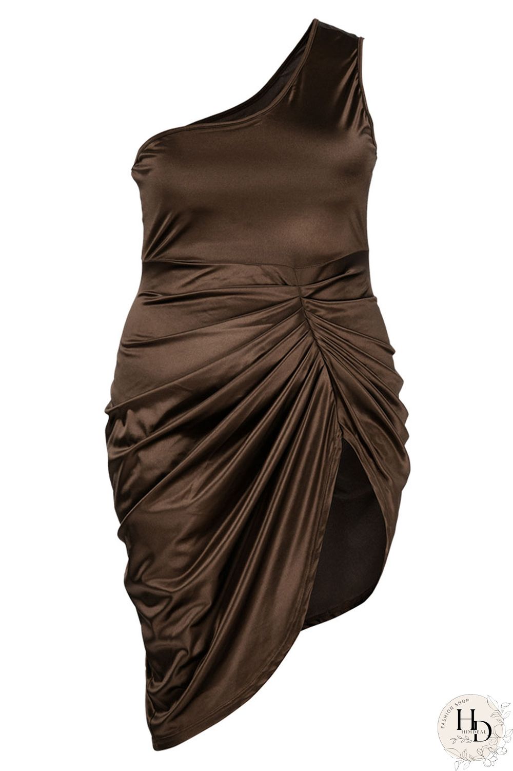 Black Sexy Solid Patchwork Fold Asymmetrical Oblique Collar Irregular Dress Plus Size Dresses