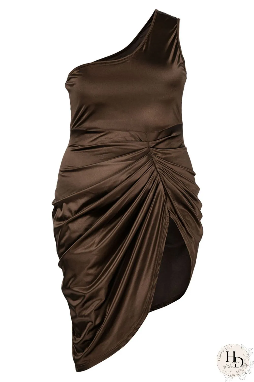 Black Sexy Solid Patchwork Fold Asymmetrical Oblique Collar Irregular Dress Plus Size Dresses