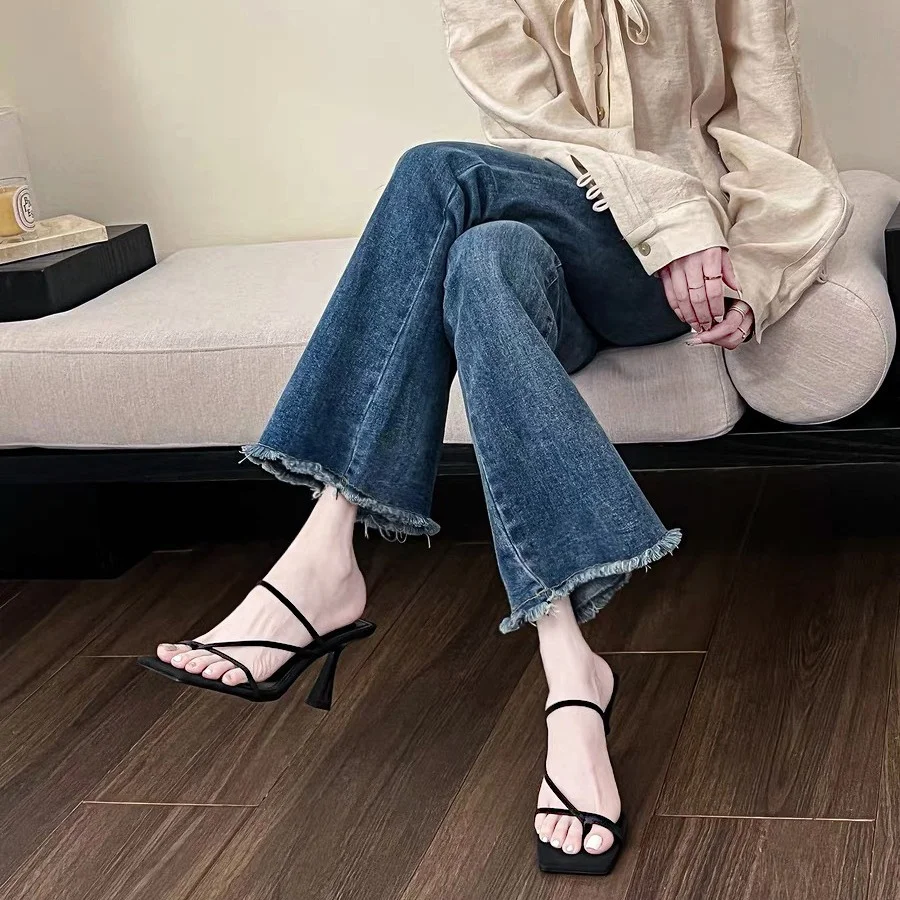 Breakj Breakj Fine-Heeled Temperament Silver Cool Slippers Fairy Shoes Wear 2025 New Summer Small High Heels Sandals