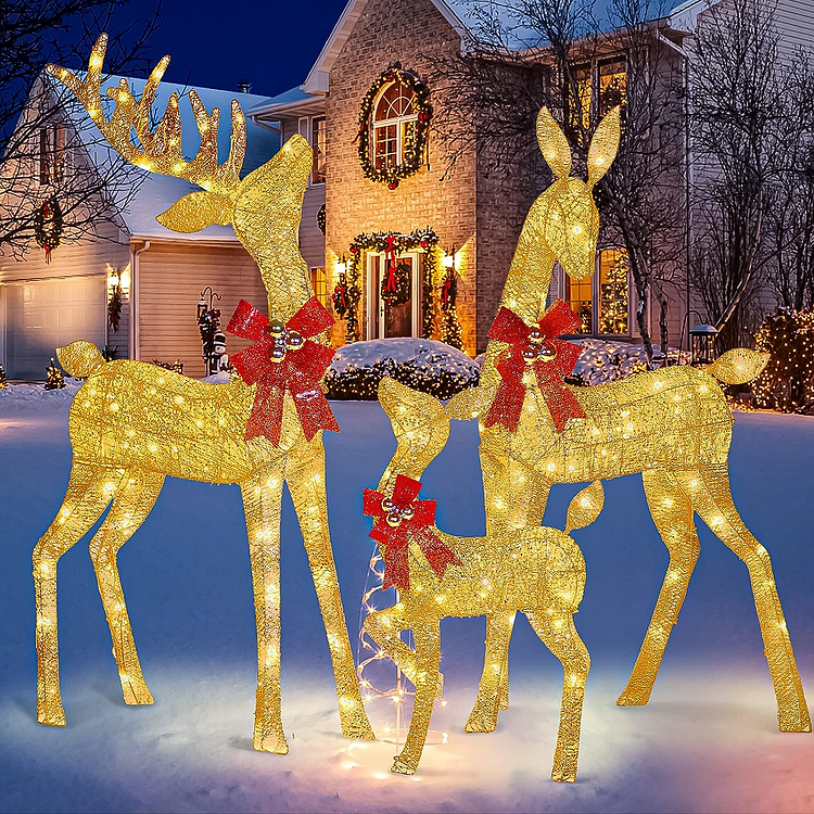 🔥kukelife🔥Deer Family 3-Piece LED Decor Set