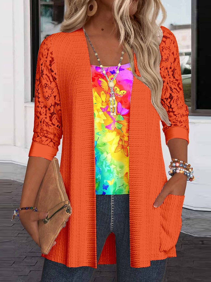 Women Long Sleeve V-neck Graphic Floral Printed Top