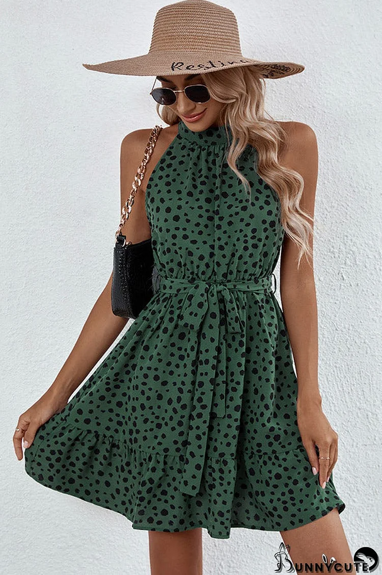 Fashion Dots Print Halter Neck Mini Dress