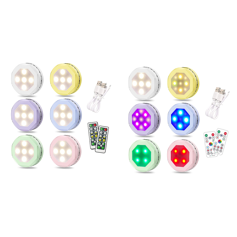 

6pcs USB Colorful Night Light Round Dimmable Remote Control for Wall Decor, Rgb, 501 Original