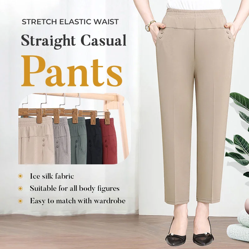 Stretch Elastic Waist Straight Casual Pants