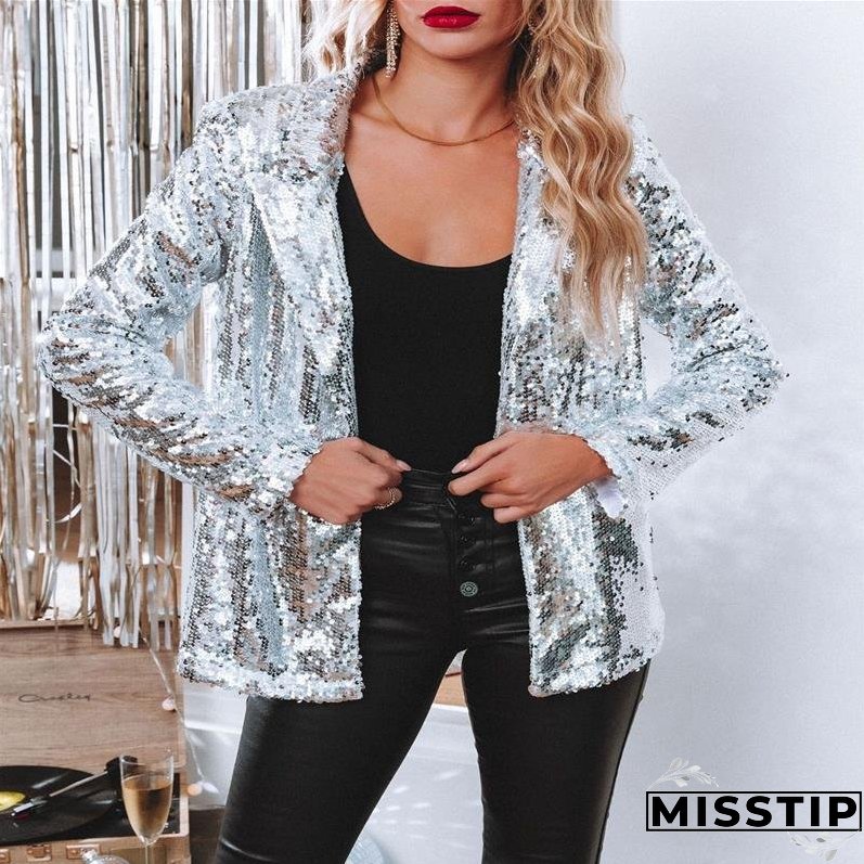 Spring Fashionable Sequins Lapel Casual West Coats